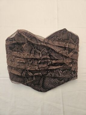 Zara Brown and Black Snake-Print Strapless Crop Top